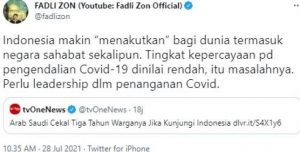 Covid-19 Makin Mengganas, Fadli Zon : Indonesia Makin Menakutkan Dunia